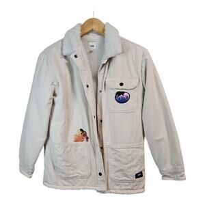 Vans Sherpa Collar Button Beige Jacket Graphic Patch Care Collection Size XS